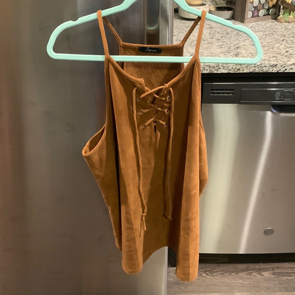 suede tan tank top